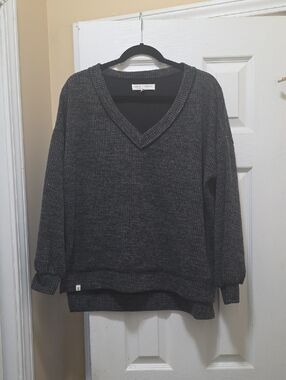 Simply Southern Charcoal Ribbed V-Neck Sweater